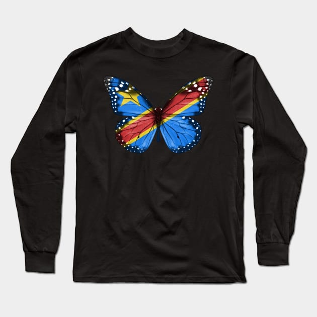 Congolese Flag  Butterfly - Gift for Congolese From Democratic Republic Of Congo Long Sleeve T-Shirt by Country Flags